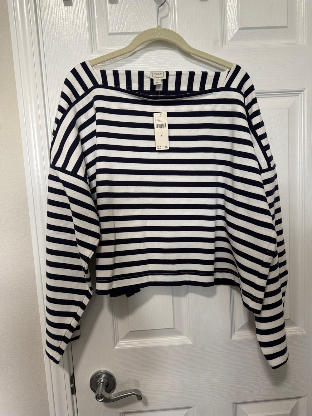 Maeve Anthropologie Pieced long sleeve striped shirt navy/white Sz M NWT - Picture 6 of 8